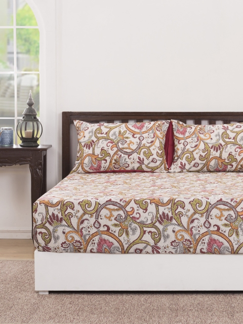 

MASPAR Multicoloured Floral Flat 210 TC Cotton 1 King Bedsheet with 2 Pillow Covers, Multi