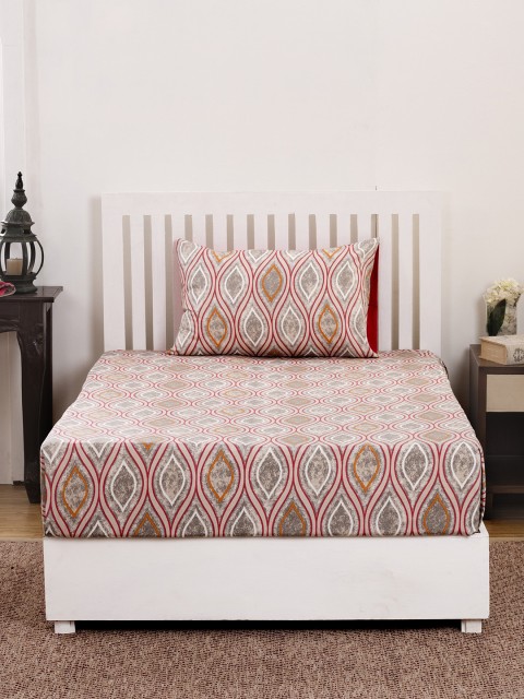 

MASPAR Red & Grey Abstract Flat 210 TC Cotton 1 Single Bedsheet with 1 Pillow Covers