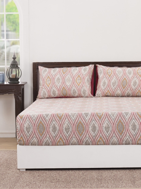 

MASPAR Red & Grey Abstract Flat 210 TC Cotton 1 King Bedsheet with 2 Pillow Covers