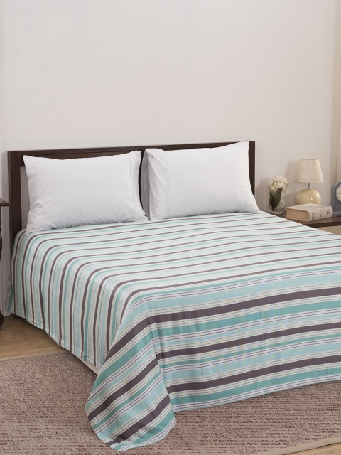 

MASPAR Green & Brown Striped Double Bed Cover