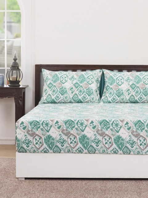 

MASPAR Green Abstract Flat 210 TC Cotton 1 King Bedsheet with 2 Pillow Covers