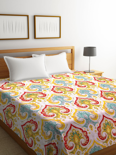 

Rajasthan Decor Multicoloured Screen Print Kantha Work Cotton Double Bed Cover, Multi
