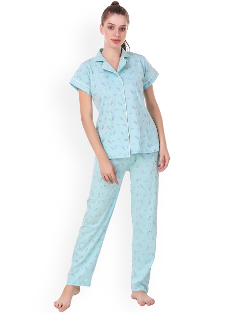 

Masha Women Blue Printed Night suit