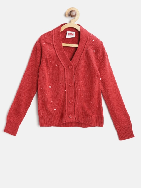 

612 Ivy League Girls Red Solid Cardigan