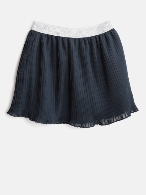 

612 league Girls Navy Blue Solid Accordion Pleat Flared Skirt