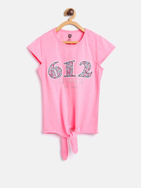 

612 league Girls Pink Printed Top