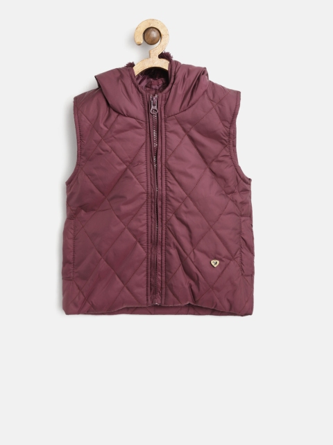 

612 league Girls Burgundy Solid Hooded Quilted Jacket