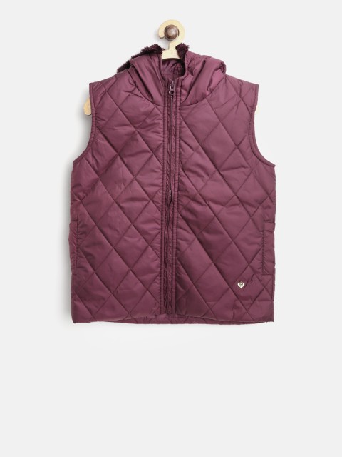 

612 league Girls Burgundy Solid Hooded Quilted Jacket