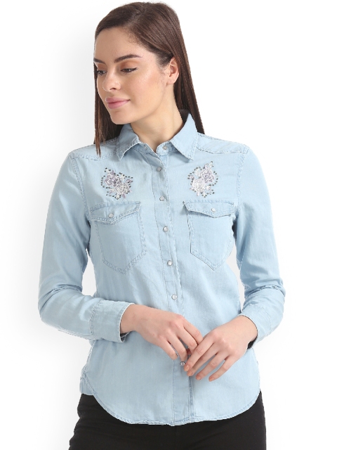 

Aeropostale Women Blue Regular Fit Solid Casual Shirt