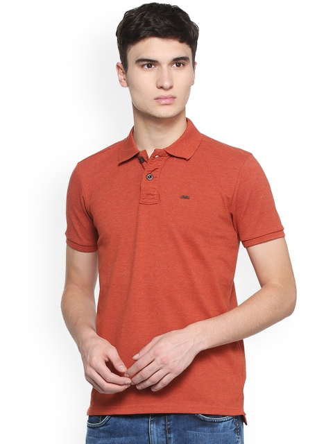 

People Men Rust Brown Solid Polo Collar T-shirt