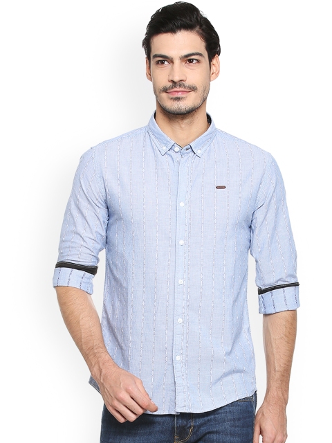 

People Men Blue & White Regular Fit Striped Casual Shirt