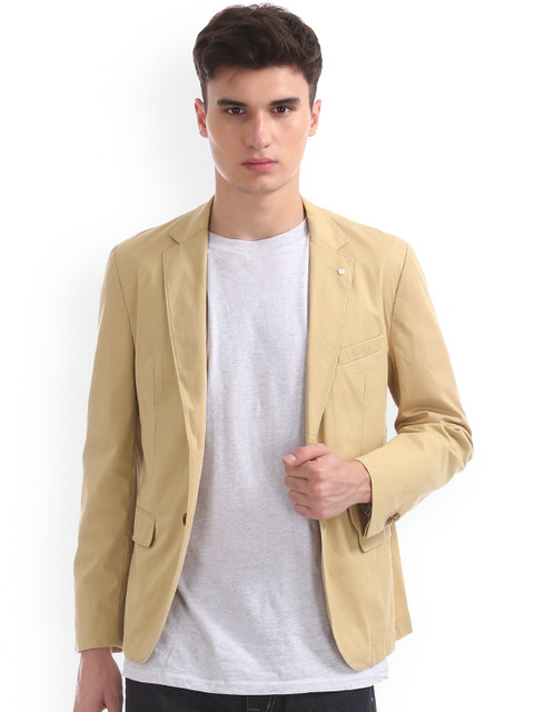 

GANT Men Brown Notched Lapel Regular Fit Blazer, Beige