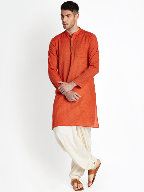 

indus route by Pantaloons Men Rust & Orange Woven Design Straight Kurta