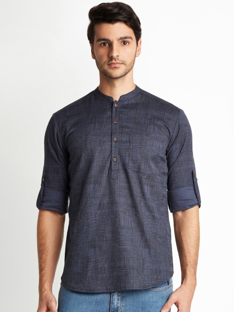 

indus route by Pantaloons Men Grey Printed Straight Kurta