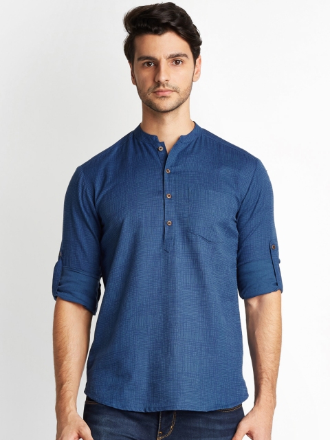 

indus route by Pantaloons Men Blue Printed Straight Kurta