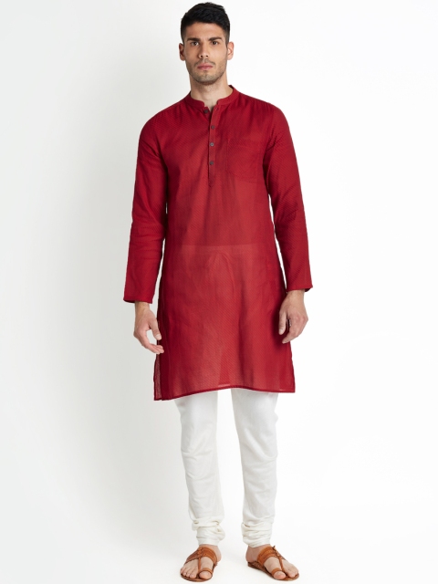 

indus route by Pantaloons Men Red Solid Straight Kurta