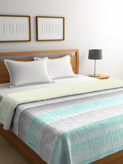 

Portico New York Turquoise Blue & Grey Striped AC Room 120 GSM Double Bed Comforter