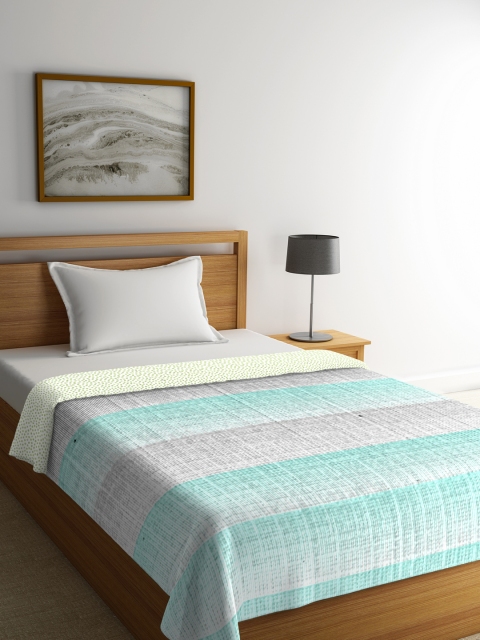 

Portico New York Turquoise Blue & Grey Striped AC Room 120 GSM Single Bed Comforter