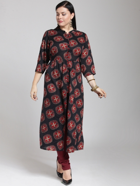 

plusS Women Black & Red Printed A-Line Kurta