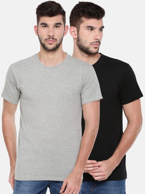 

Chennis Men Pack Of 2 Solid Round Neck T-shirt, Grey melange
