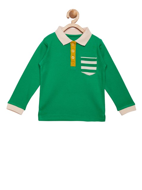 

berrytree Unisex Green Solid Polo Collar Sustainable Organic Cotton T-shirt