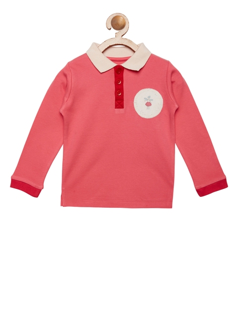 

berrytree Pink Solid Polo Collar Organic Cotton T-shirt