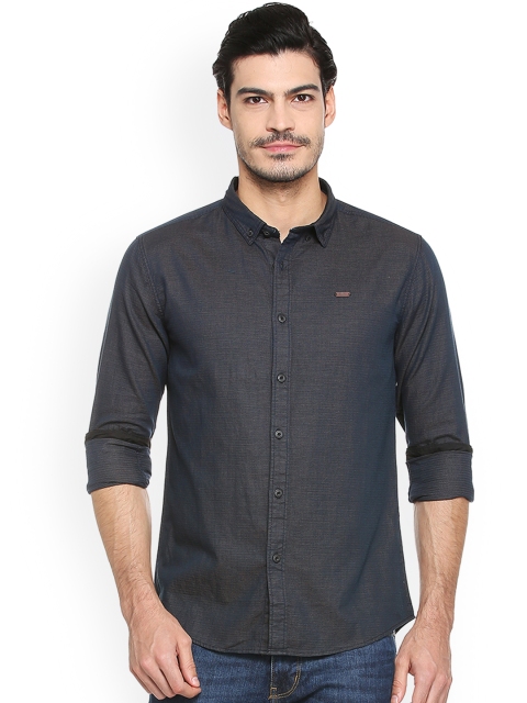 

People Men Navy Blue Regular Fit Printed Casual Shirt