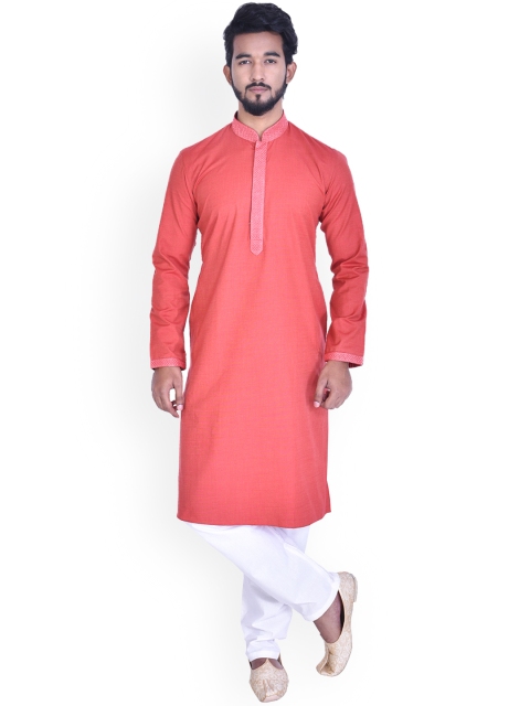 

Manyavar Men Pink & White Solid Kurta with Pyjamas