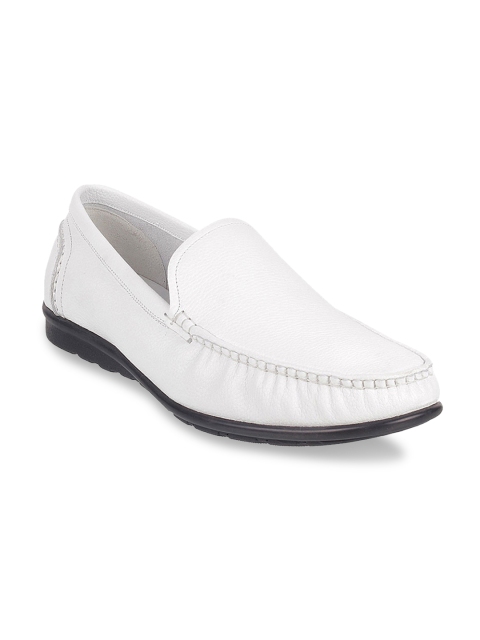 

J.FONTINI Men White Leather Slip-Ons