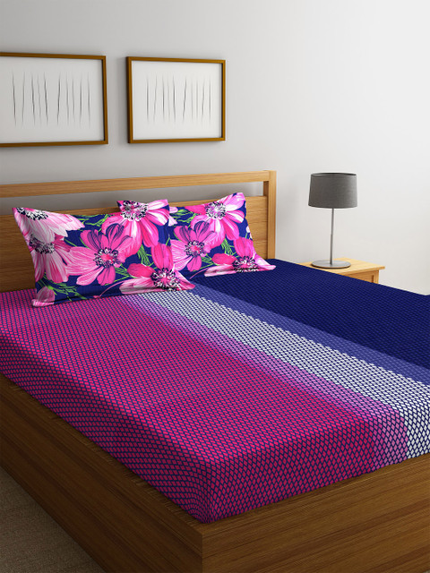 

Portico New York Purple & Blue Geometric Flat 144 TC Cotton 1 Queen Bedsheet with 2 Pillow Covers