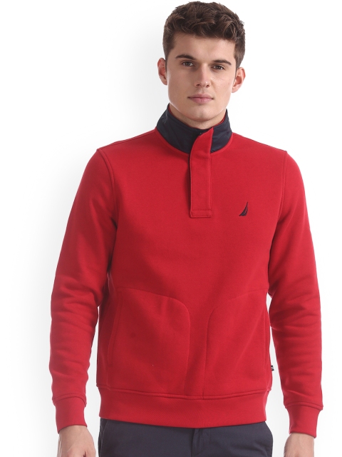 

Nautica Men Red Solid Sweatshirt