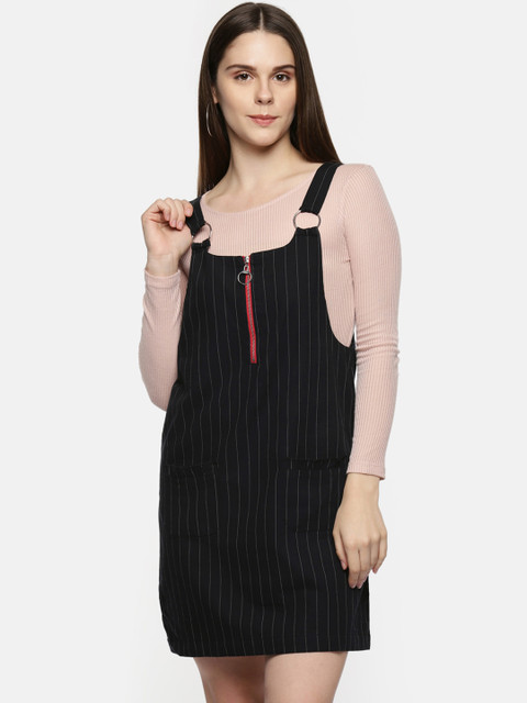 

Honey by Pantaloons Women Black Striped Pinafore Dress