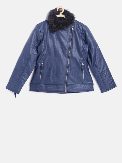 

Okane Girls Blue Solid Biker Jacket