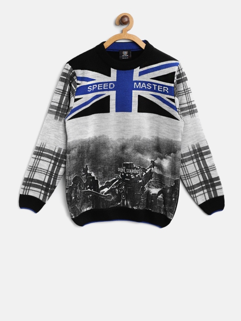 

Duke Boys Black & Grey Melange Printed Pullover