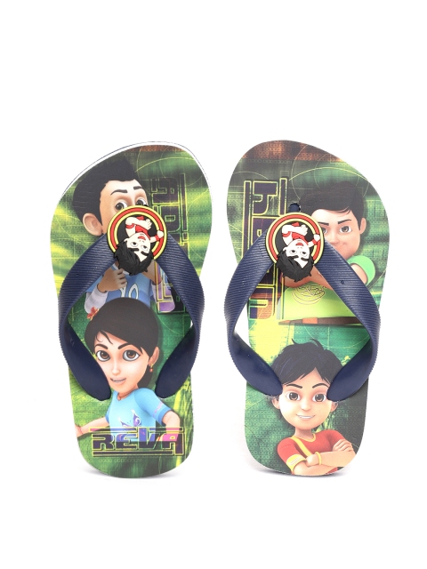 

Shiva Boys Navy Blue & Green Printed Thong Flip-Flops