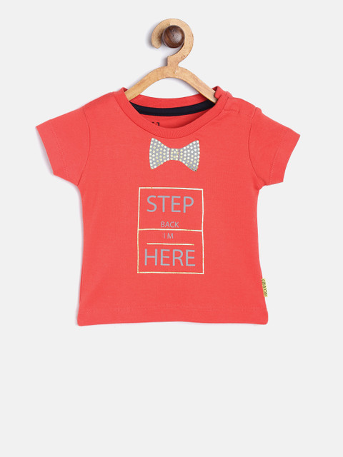 

Gini and Jony Boys Coral Red Printed Round Neck T-shirt