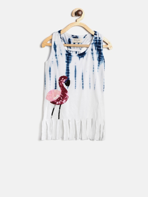 

Gini and Jony Girls White & Blue Tie & Dye Tank Top with Sequinned Detail