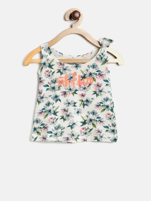 

Gini and Jony Girls Off-White & Green Printed A-Line Top