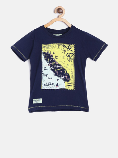 

Gini and Jony Boys Navy Blue Printed Round Neck T-shirt