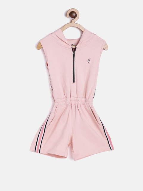 

Gini and Jony Pink Solid Hooded Playsuit