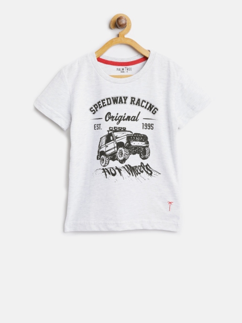 

Palm Tree Boys Grey Melange Printed Round Neck T-shirt