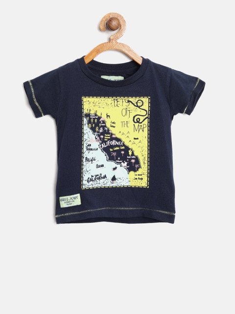 

Gini and Jony Boys Navy Blue Printed Round Neck T-shirt
