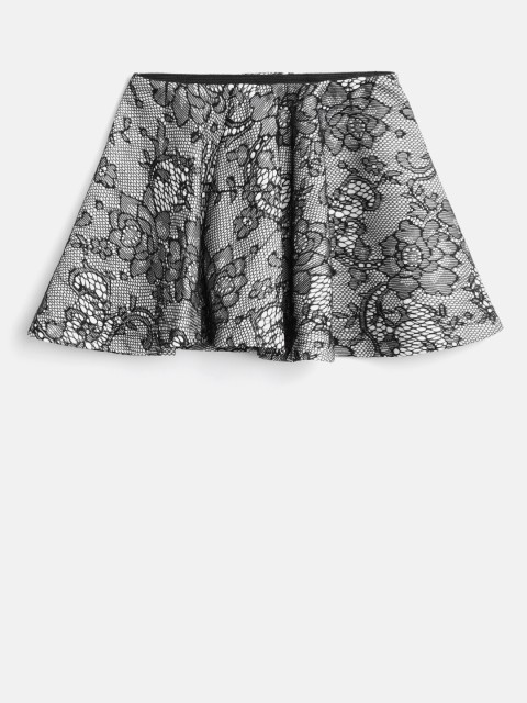 

Gini and Jony Girls Black & White Self Design Lace Flared Skirt