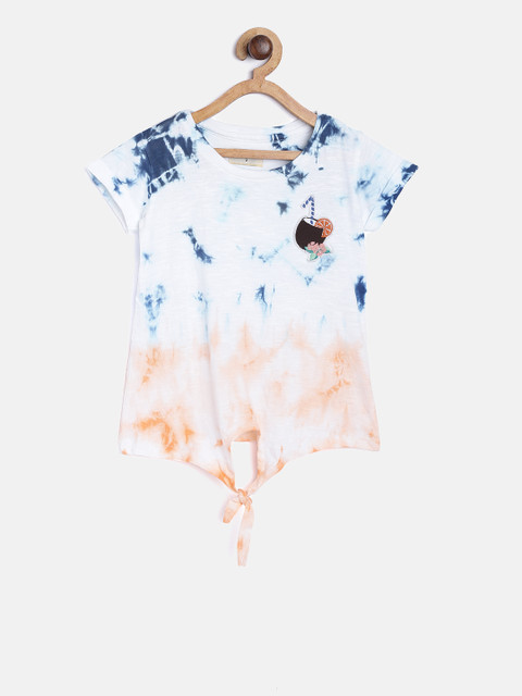 

Gini and Jony Girls White & Blue Dyed Top