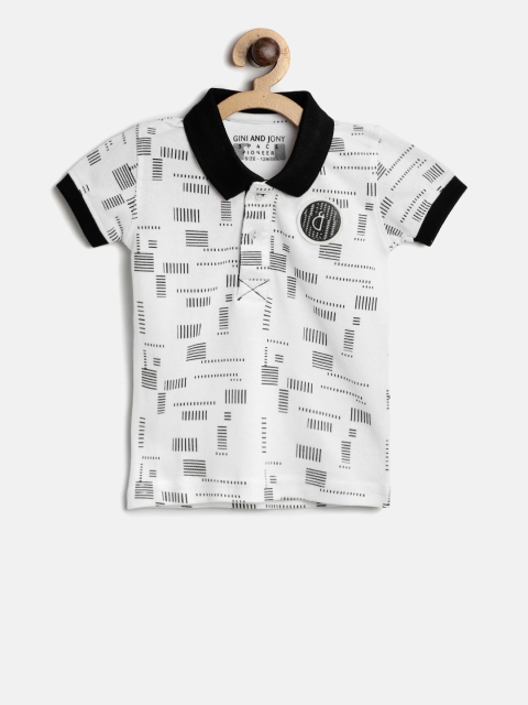 

Gini and Jony Boys White Printed Polo Collar T-shirt
