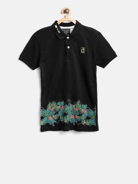 

Gini and Jony Boys Black Floral Print Polo Collar T-shirt