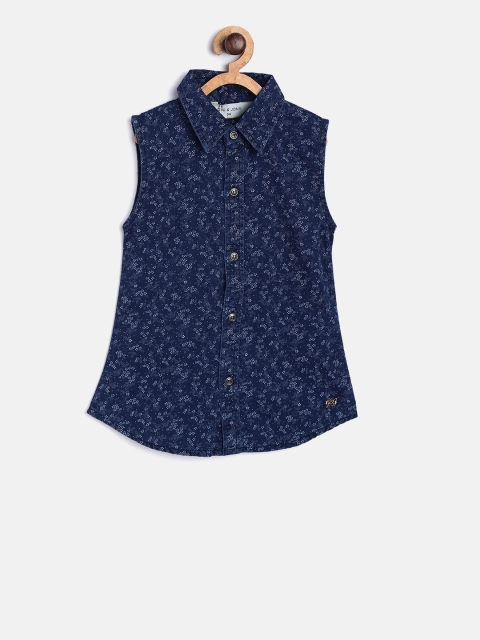 

Gini and Jony Girls Navy Blue & Off-White Regular Fit Printed Chambray Casual Shirt