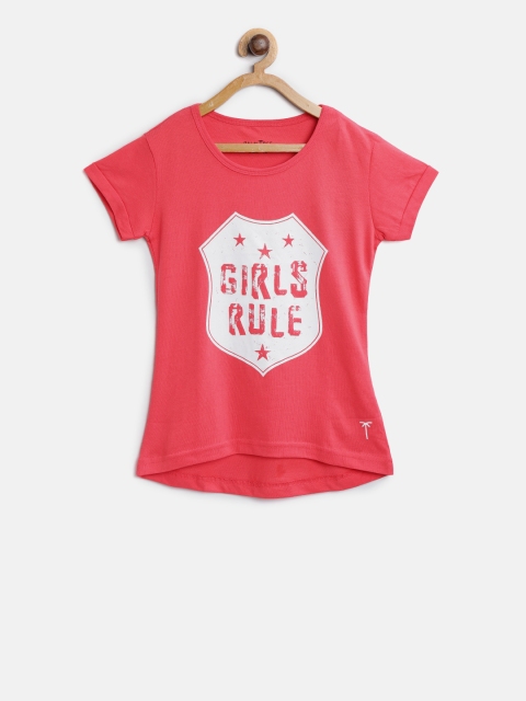 

Palm Tree Girls Coral Red Printed Round Neck T-shirt