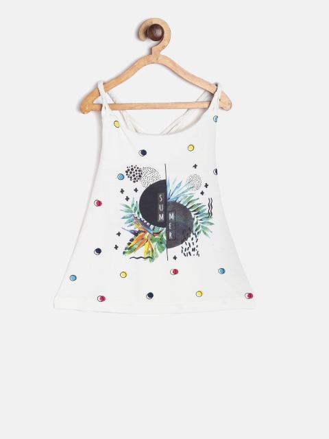 

Gini and Jony Girls White Printed Styled Back A-Line Top