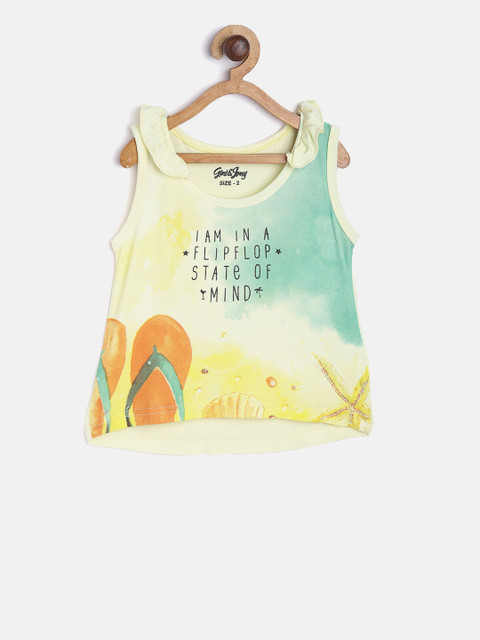 

Gini and Jony Girls Yellow & Green Printed Top